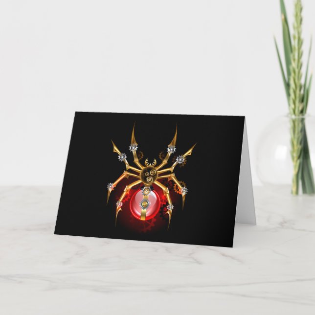 Carte De Remerciements Steampunk spider on black (Devant)