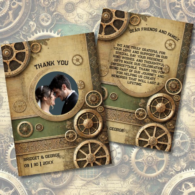 Carte De Remerciements Steampunk Victorian Gearwork photo Mariage (Créateur téléchargé)