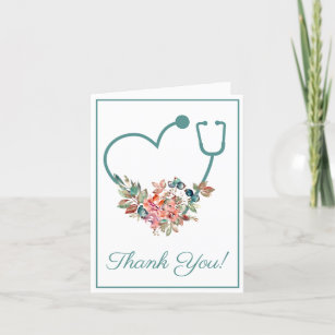 Carte De Remerciements Stethoscope floral Coeur Infirmière Médicale ou mé