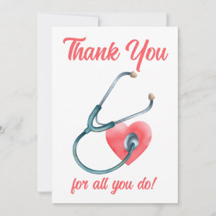 Carte De Remerciements Stéthoscope médical cœur infirmière infirmier méde