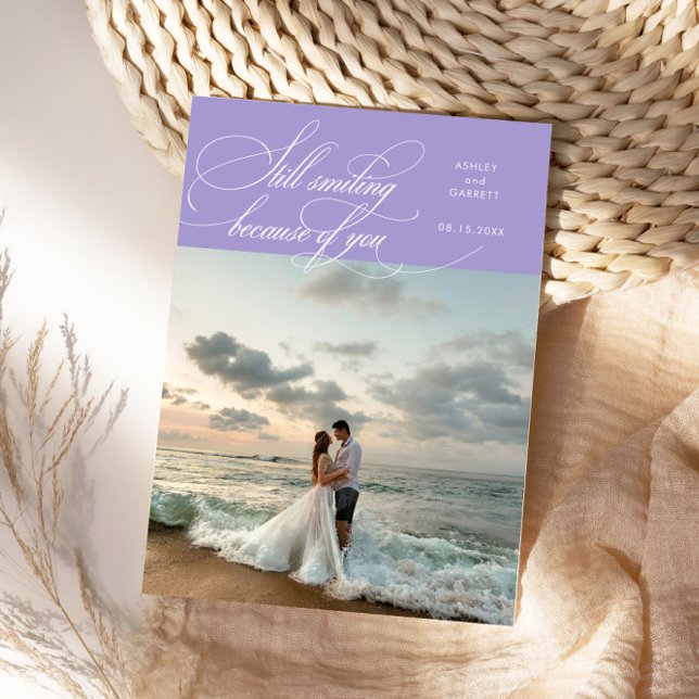 Carte De Remerciements Still Smiling Elegant Wedding Photo Lilac (Créateur téléchargé)