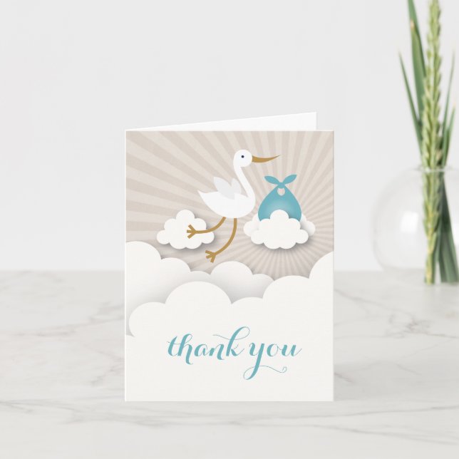 Carte De Remerciements Stork With Blue Bundle Baby Shower Thank You (Devant)
