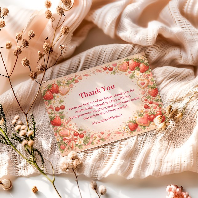 Carte De Remerciements Strawberries & Sweethearts Valentine Party (Créateur téléchargé)