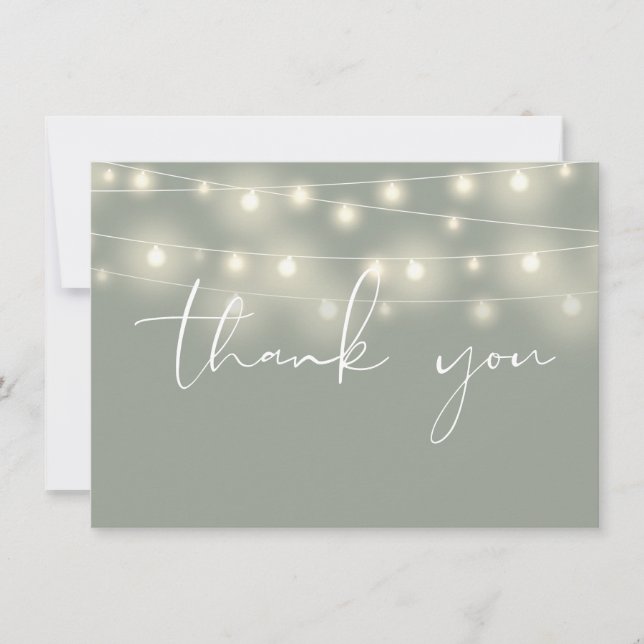 Carte De Remerciements String Lights Sage Green Script Calligraphy (Devant)