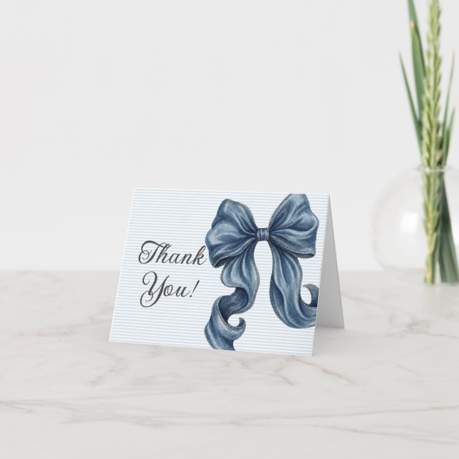 Carte De Remerciements Striped Blue Bow  (Devant)