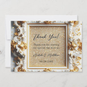 Carte De Remerciements Style baroque de luxe Mariage or blanc