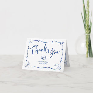 Carte De Remerciements Style de doodle dessiné à la main bleu pour la rem