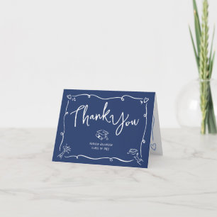Carte De Remerciements Style de doodle dessiné à la main bleu pour la rem