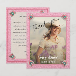 Carte De Remerciements Style Occidental Pink Cowgirl Photo Graduation