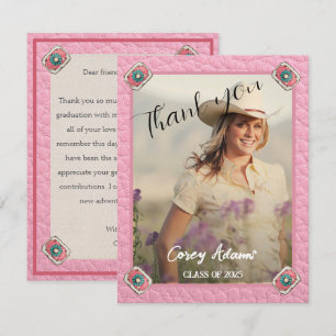Carte De Remerciements Style Occidental Pink Cowgirl Photo Graduation