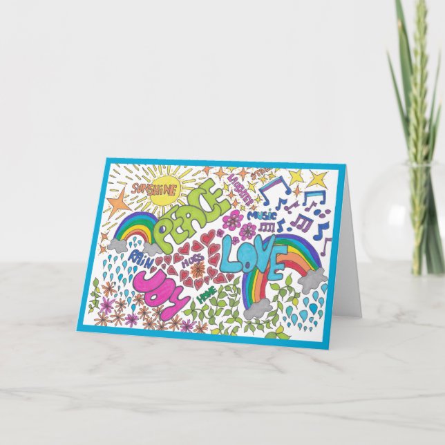 Carte De Remerciements Style rétro paix, amour et joie, vos mots à l'inté (Devant)