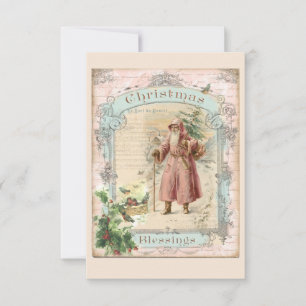 Carte De Remerciements Style victorien de Noël rose du Père Noël