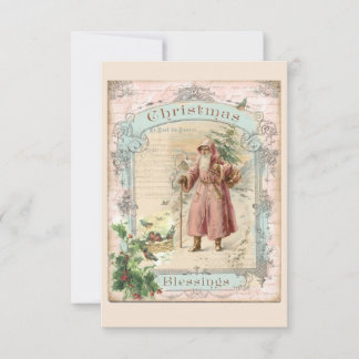 Carte De Remerciements Style victorien de Noël rose du Père Noël