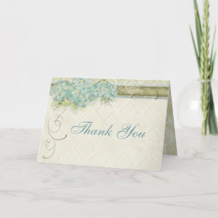 Carte De Remerciements Style Vintage Aqua Floral Hydrangea Swirl Damask