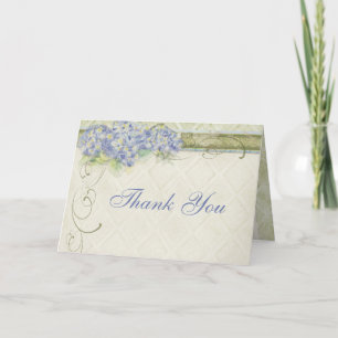 Carte De Remerciements Style vintage Blue Hydrangea Floral Swirl Damask