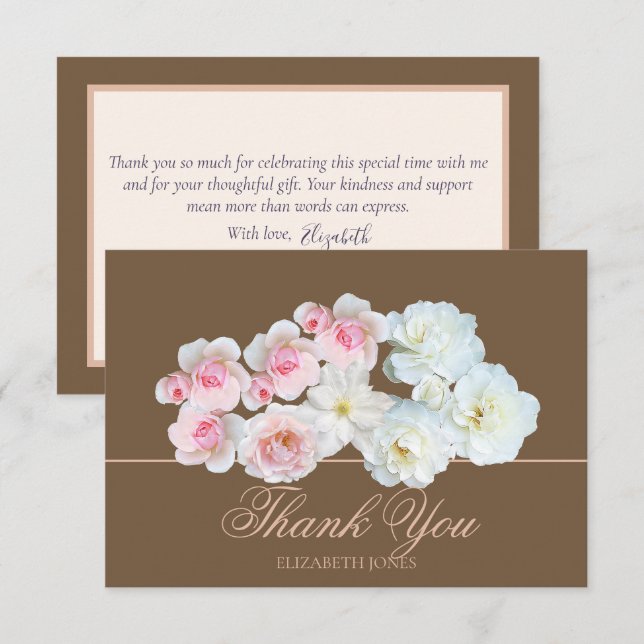 Carte De Remerciements Stylish Botanical Pink White Rose Floral Thank You (Devant / Derrière)