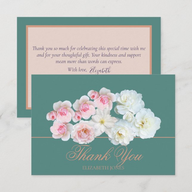 Carte De Remerciements Stylish Botanical Pink White Rose Floral Thank You (Devant / Derrière)