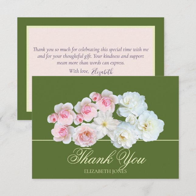 Carte De Remerciements Stylish Botanical Pink White Rose Floral Thank You (Devant / Derrière)