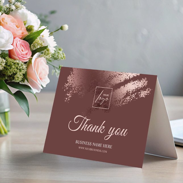 Carte De Remerciements Stylish Bronze Business Logo Folded Thank You Card (Stylish Bronze Business Logo Folded Thank You Card)