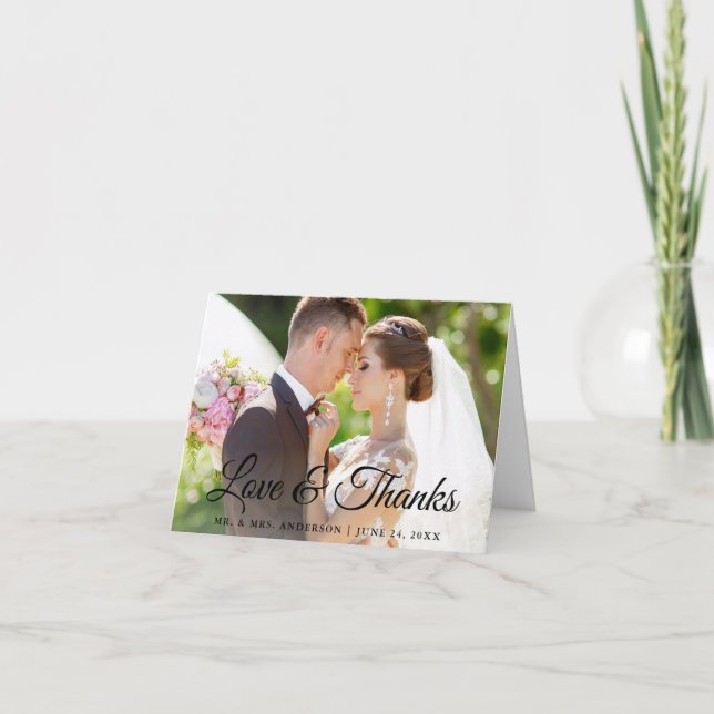 Carte De Remerciements Stylish Calligraphy Mariage Love Thanks Note (Devant)