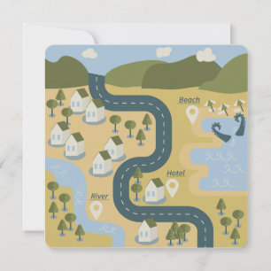 Carte De Remerciements Stylish cartoon landscape vacation travel map
