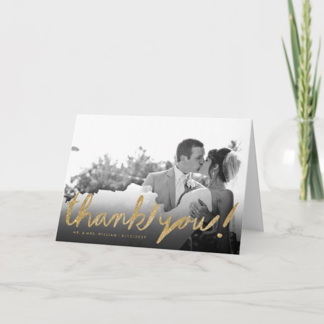 Carte De Remerciements Stylish Faux Glitter Photo Thank You Greeting Card (Devant)