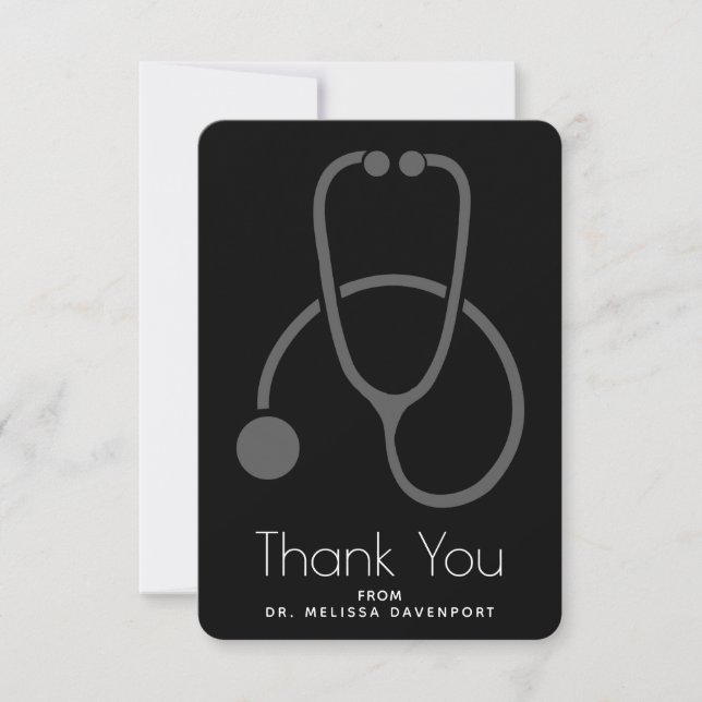 Carte De Remerciements Stylish Grey Stethoscope Illustration Graduation (Devant)