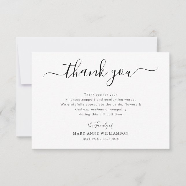 Carte De Remerciements Stylish script funeral thank you note (Devant)