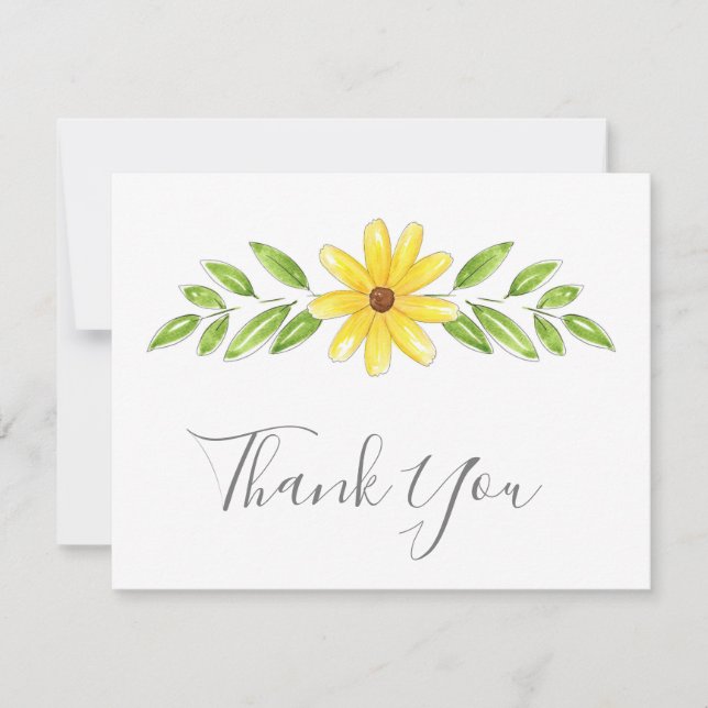 Carte De Remerciements Stylo floral jaune et Swag aquarelle (Devant)