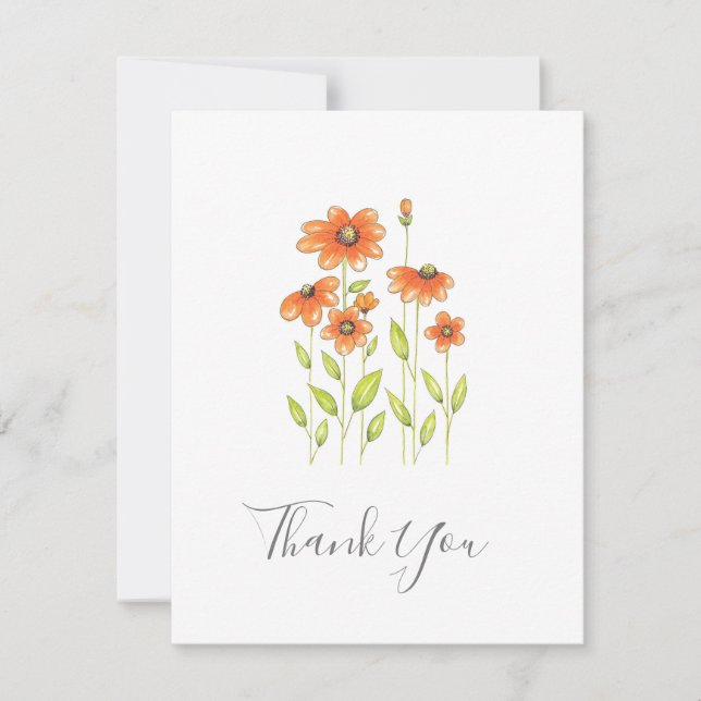 Carte De Remerciements Stylo orange et marguerites aquarelles 2 (Devant)