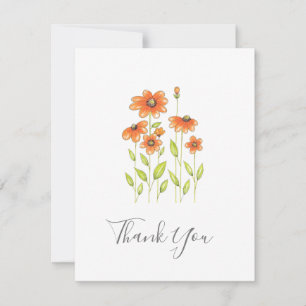 Carte De Remerciements Stylo orange et marguerites aquarelles 2