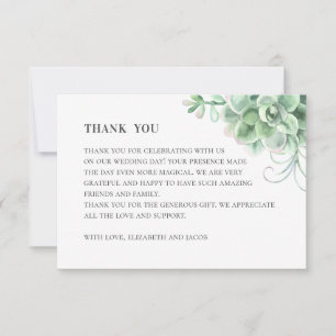 Carte De Remerciements Succulentes aquarelles. Cactus de mariage. Botaniq