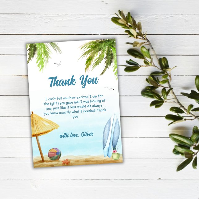 Carte De Remerciements Summer Beach Ocean Surboard Baby shower (Summer Beach Ocean Surfboard Baby Shower Thank You Card)