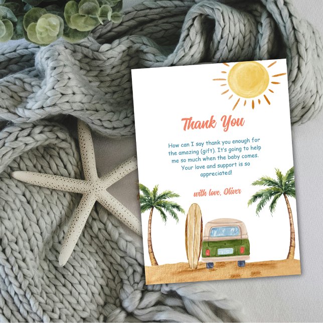 Carte De Remerciements Summer Boho Surf Plage Van Baby shower (Summer Boho Surf Beach Van Baby Shower Thank You Card)