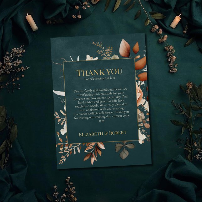 Carte De Remerciements Summer Forest Witch Teal Thank You Card (Summer Forest Witch Teal Thank You Card on a teal witchy wedding table with dry botanicals)