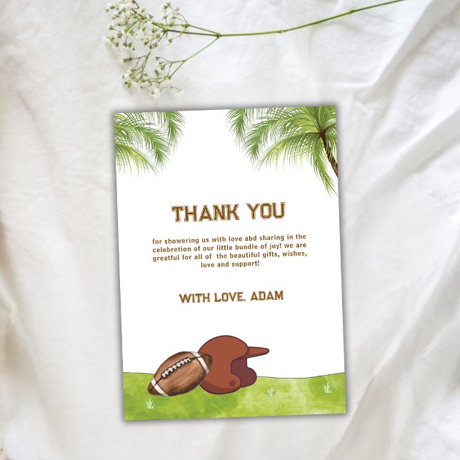 Carte De Remerciements Summer Plam Tree Football Sport Boy Baby Shower  (Summer Plam Tree Football Sport Boy Baby Shower Thank You Card)