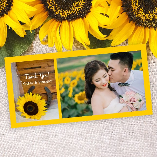 Carte De Remerciements Sunflower and Horseshoe Western Wedding Thank You (Créateur téléchargé)