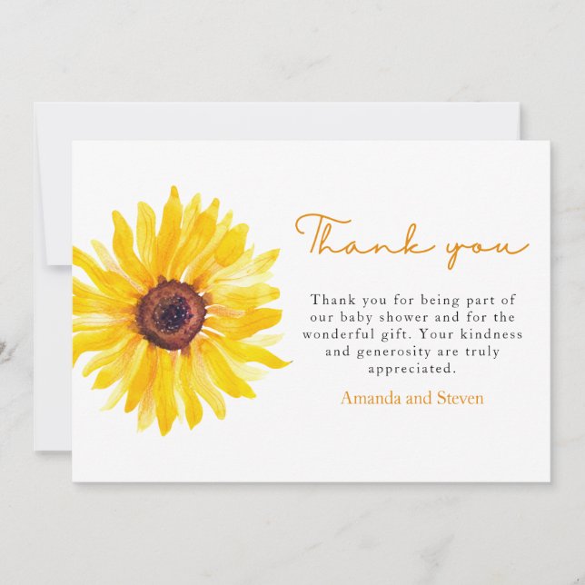 Carte De Remerciements Sunflower Baby Shower Thank You Card (Devant)