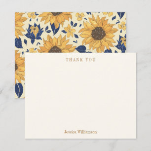 Carte De Remerciements Sunflower Bleu jaune Fête des mariées Nom personna