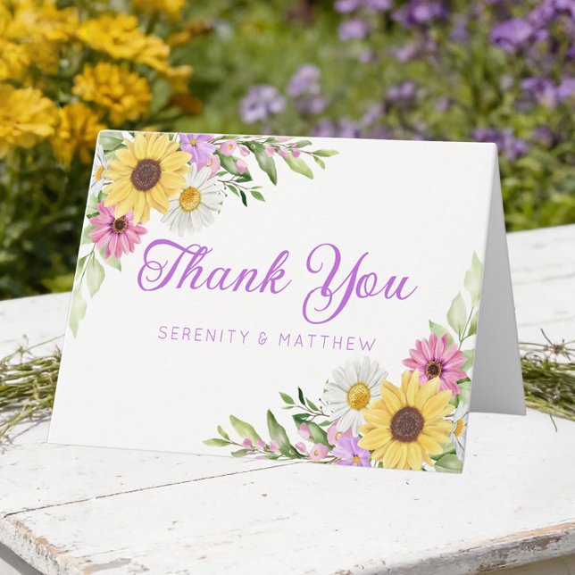 Carte De Remerciements Sunflower Daisy Garden Floral Wedding Thank You (Créateur téléchargé)