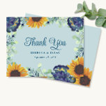 Carte De Remerciements Sunflower Eucalyptus Blue Floral Wedding Invitatio<br><div class="desc">Ce design carte de remerciements mariage présente de jolies fleurs bleu aquarelle, des tournesols et des branches d'eucalyptus sur un arrière - plan bleu poussiéreux. Des variantes de cette conception, différents types de papier (y compris les options budgétaires), ainsi que des produits de coordination sont disponibles dans notre boutique, zazzle.com/store/doodlelulu....</div>