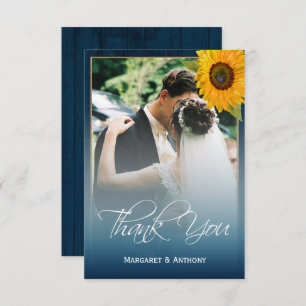 Carte De Remerciements Sunflower Navy Blue Wood Rustic Mariage