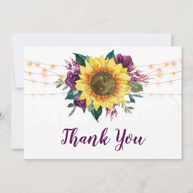 Carte De Remerciements Sunflower Plum Purple Rose Chaîne Mariage (Devant)