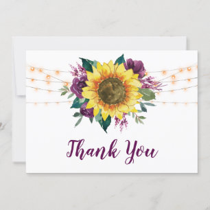 Carte De Remerciements Sunflower Plum Purple Rose Chaîne Mariage