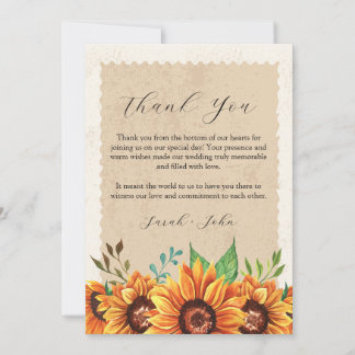 Carte De Remerciements Sunflower Rustic Floral