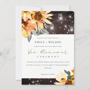 CARTE DE REMERCIEMENTS SUNFLOWER STARRY MASON JAR WOOD VOW RENOWAL INVITA
