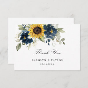 Carte De Remerciements Sunflowers bleu Floral Russe Mariage