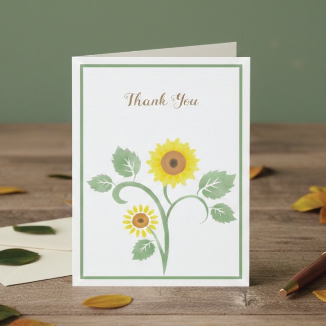 Carte De Remerciements Sunflowers Greenery Wedding Folded Thank You Card (Créateur téléchargé)