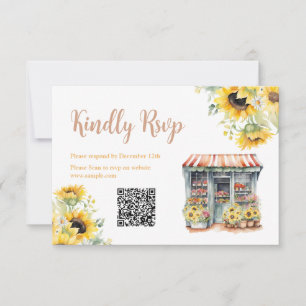 Carte De Remerciements Sunflowers Market Fête des mariées QR Rsvp Card