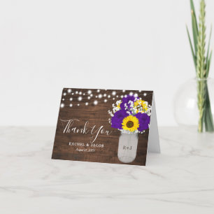 Carte De Remerciements Sunflowers Purple Roses Mason Jar Mariage photo